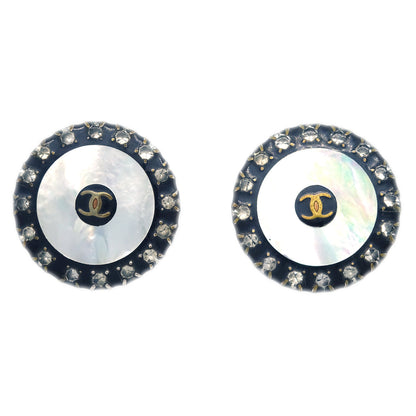 Chanel Black Button Shell Earrings Clip-On 97A