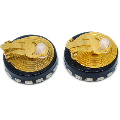 Chanel Black Button Shell Earrings Clip-On 97A