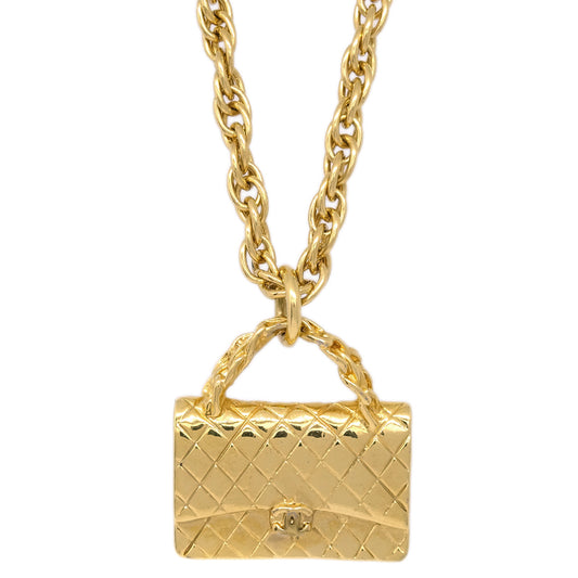 Chanel Bag Chain Pendant Necklace Gold 95P