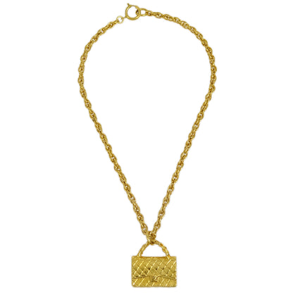 Chanel Bag Chain Pendant Necklace Gold 95P