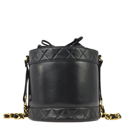 Chanel 1989-1991 Black Lambskin Bucket Shoulder Bag