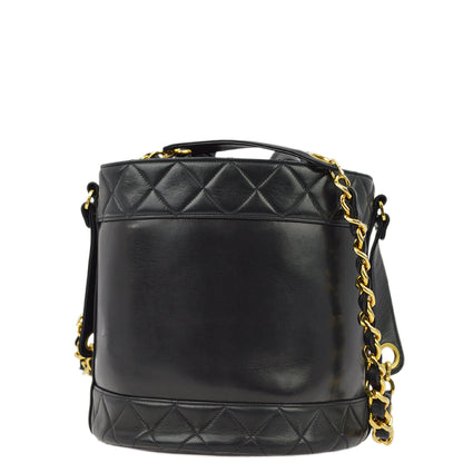 Chanel 1989-1991 Black Lambskin Bucket Shoulder Bag