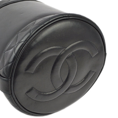 Chanel 1989-1991 Black Lambskin Bucket Shoulder Bag