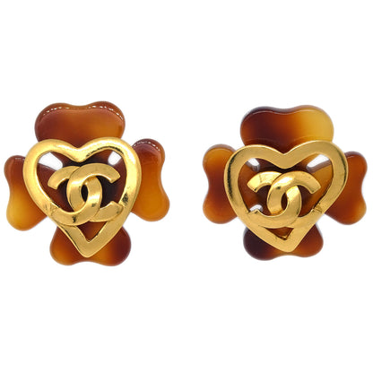 Chanel Clover Earrings Clip-On Gold 95P