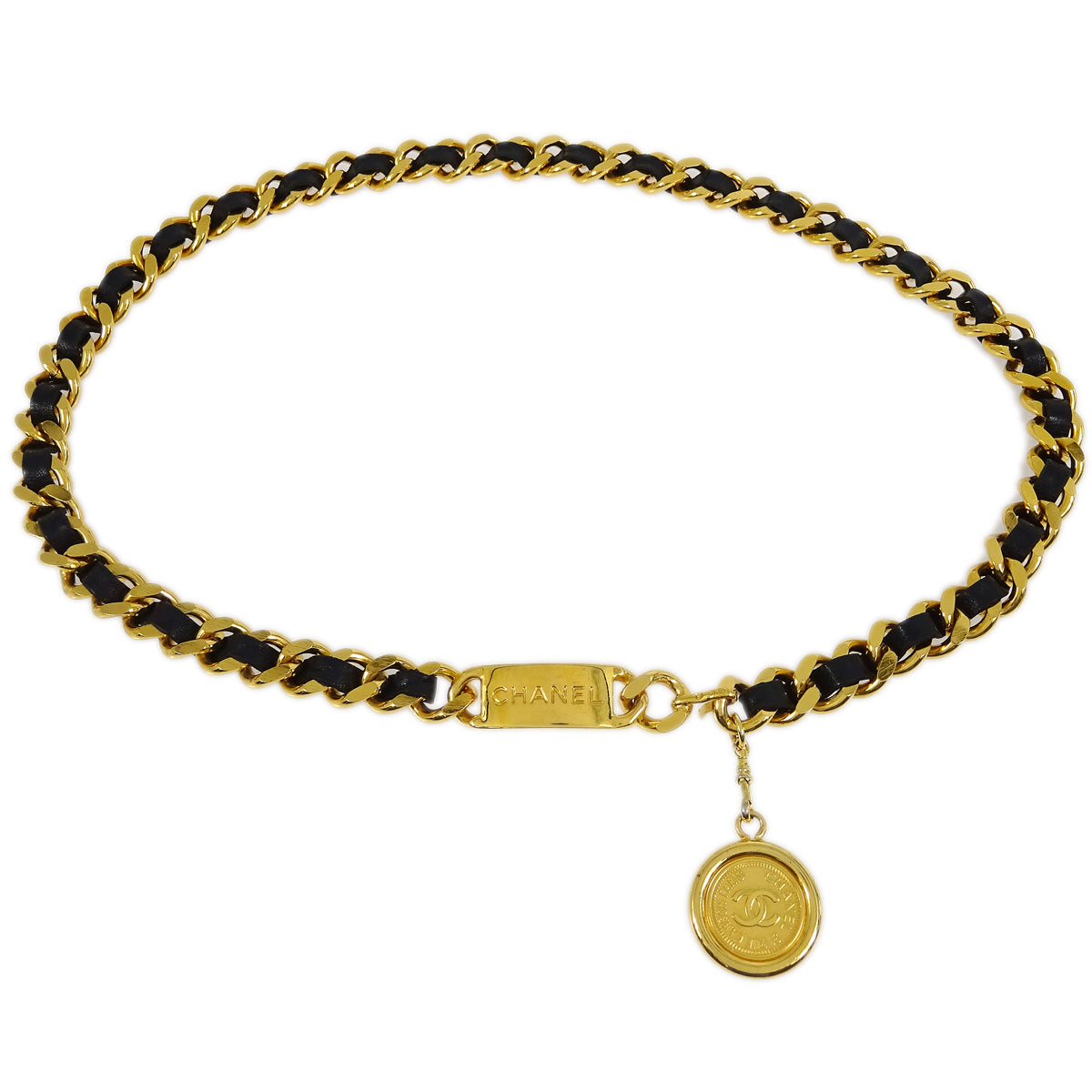 Chanel Medallion Chain Belt Black 94P Small Good