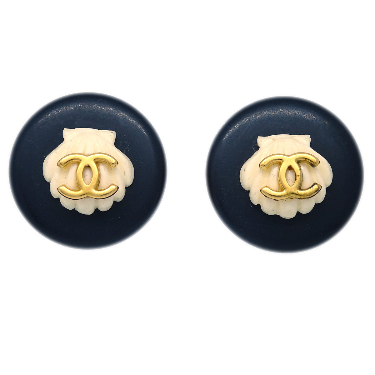 Chanel Black Button Shell Earrings Clip-On 96C