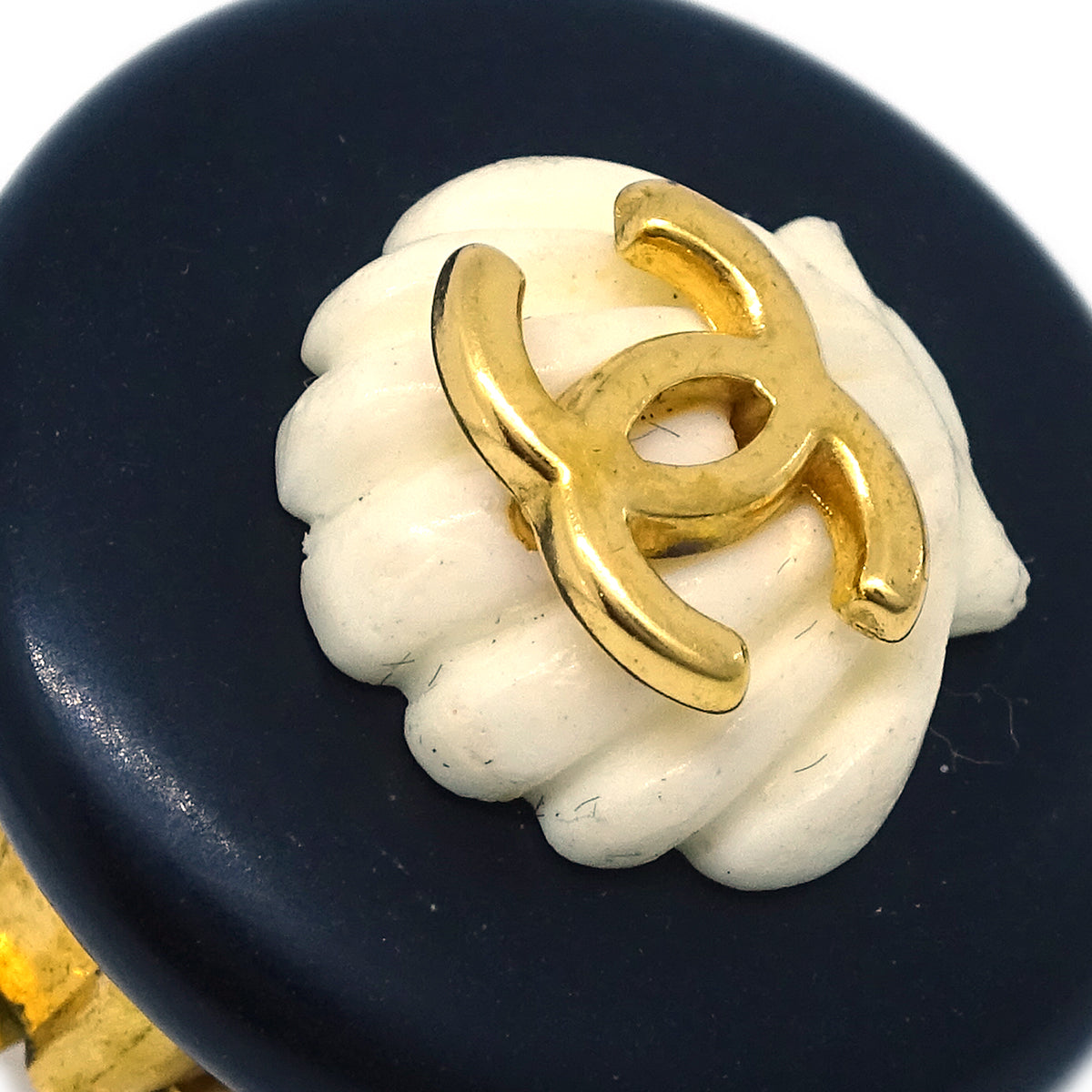 Chanel Black Button Shell Earrings Clip-On 96C
