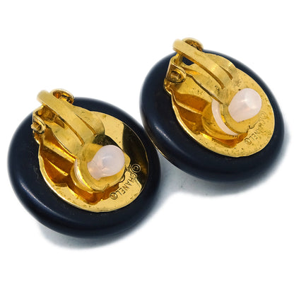 Chanel Black Button Shell Earrings Clip-On 96C