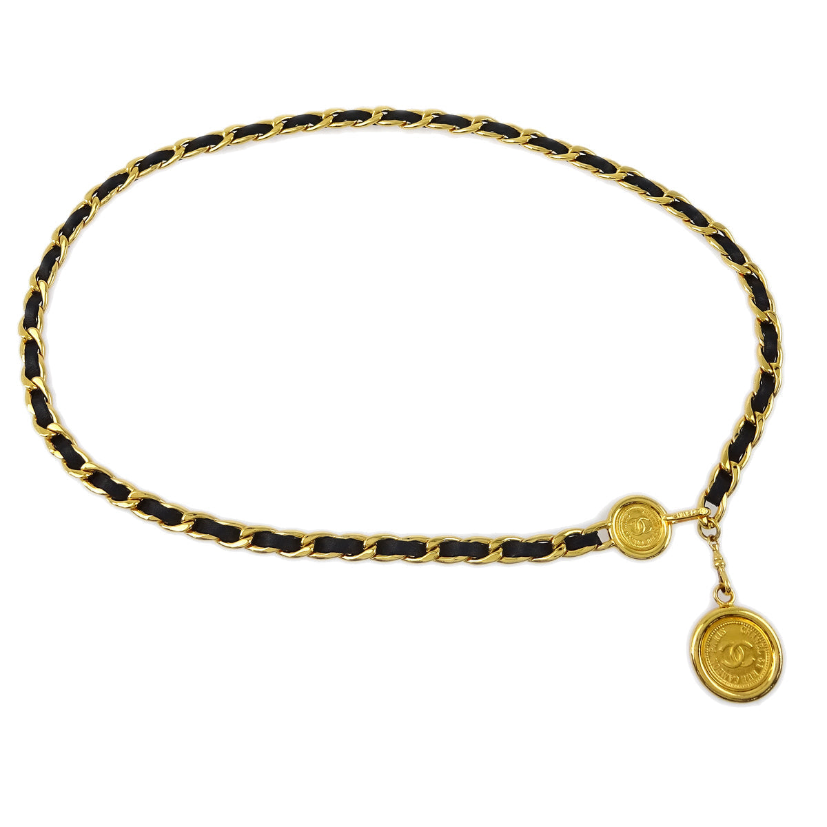 Chanel Medallion Chain Belt Black Small Good
