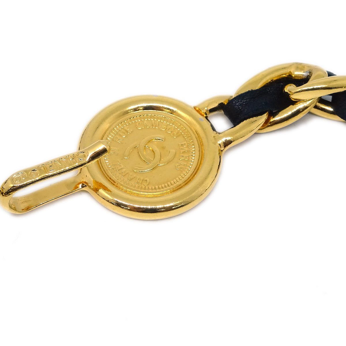 Chanel Medallion Chain Belt Black Small Good