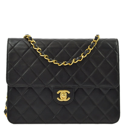 Chanel 2001-2003 Black Lambskin Turnlock Small Half Flap Shoulder Bag