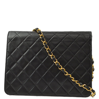 Chanel 2001-2003 Black Lambskin Turnlock Small Half Flap Shoulder Bag