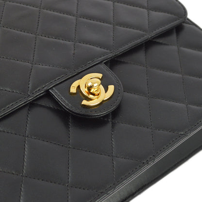 Chanel 2001-2003 Black Lambskin Turnlock Small Half Flap Shoulder Bag