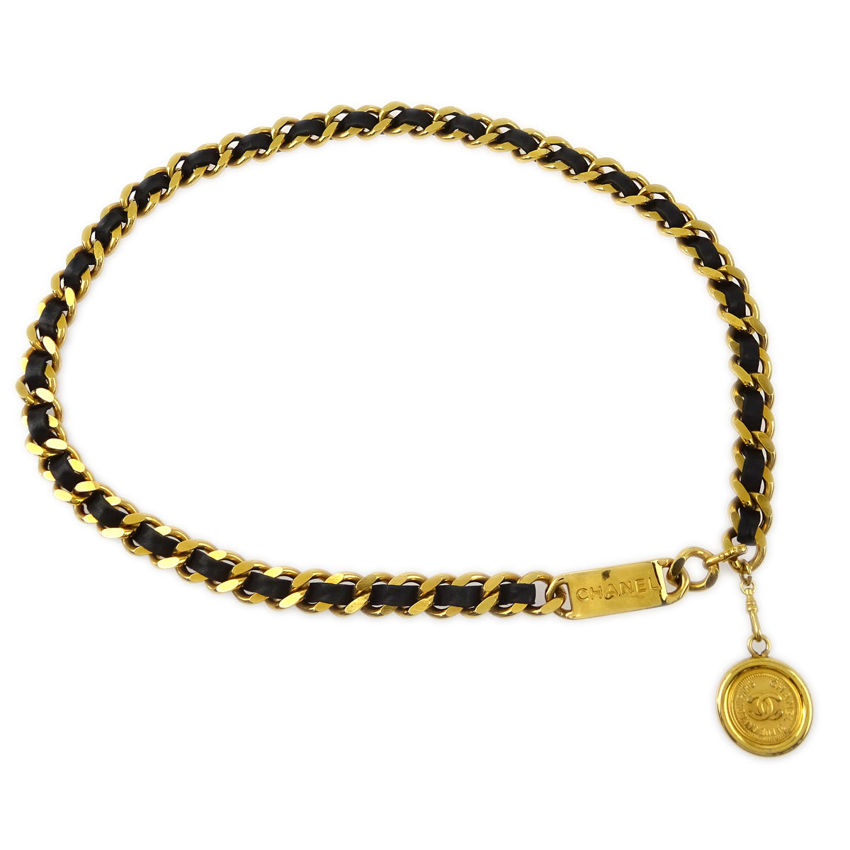 Chanel Medallion Chain Belt Black 94A Small Good
