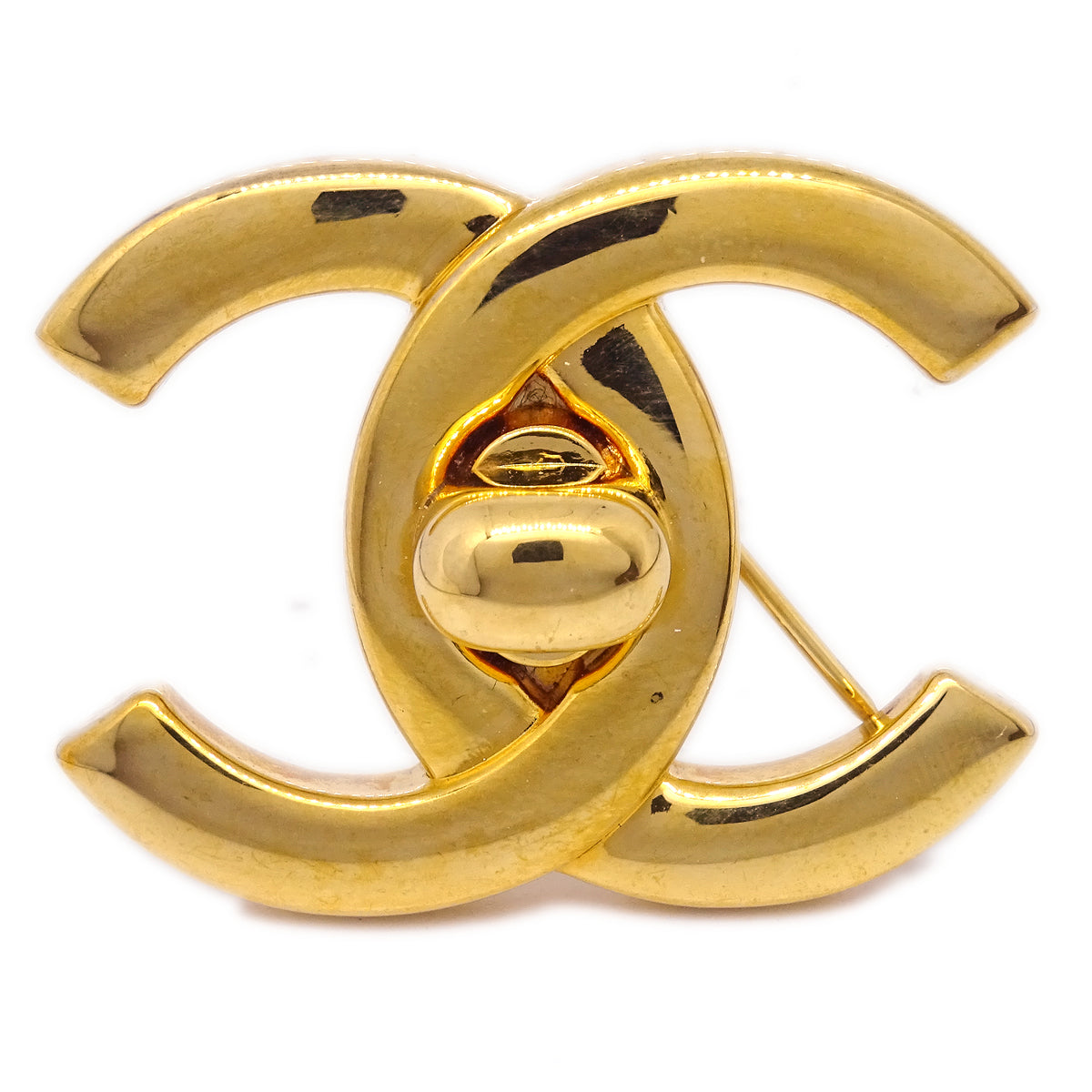 Chanel Turnlock Brooch Pin Gold Large 96P