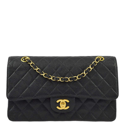 Chanel 2000-2001 Black Caviar Medium Classic Double Flap Shoulder Bag