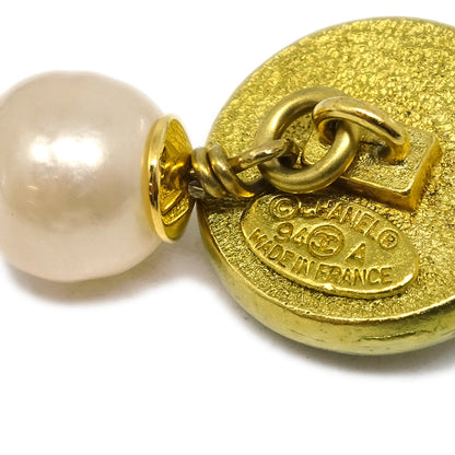 Chanel Cuffs Button Artificial Pearl Gold 94A Small Good