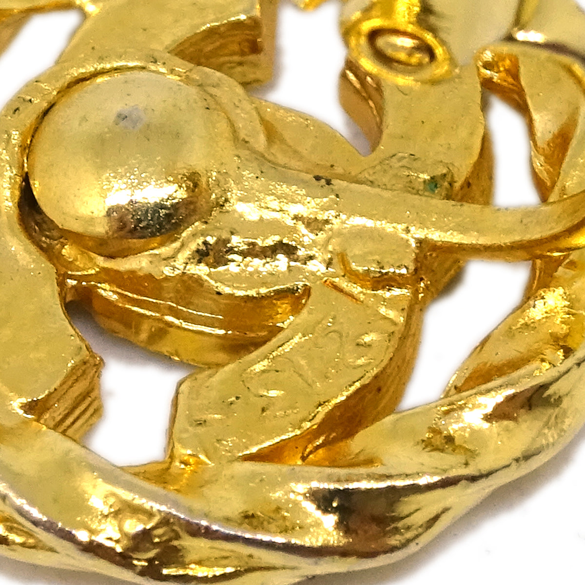 Chanel Gold Button Earrings Clip-On Rhinestone 2137