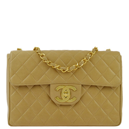 Chanel 1994-1996 Beige Lambskin Jumbo Classic Flap Bag