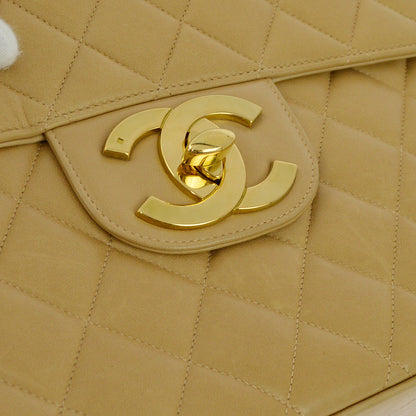 Chanel 1994-1996 Beige Lambskin Jumbo Classic Flap Bag