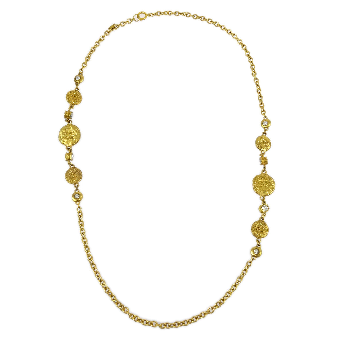 Chanel Gold Chain Necklace Rhinestone