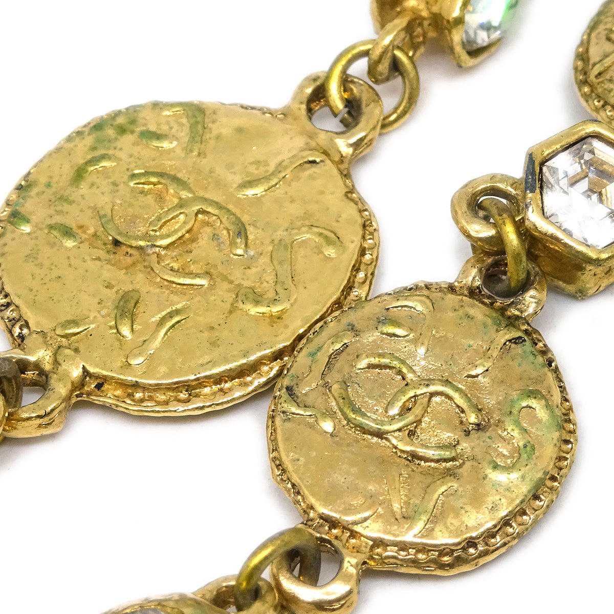 Chanel Gold Chain Necklace Rhinestone