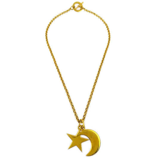 Celine Star Moon Gold Chain Pendant Necklace