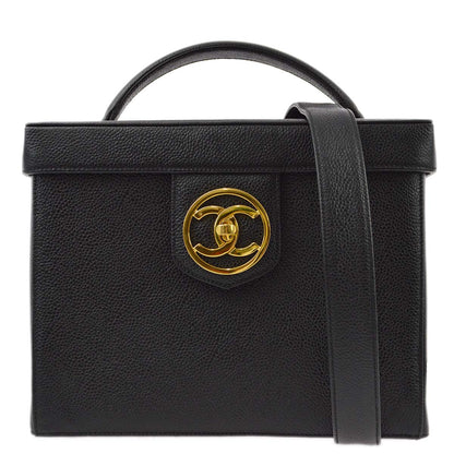 Chanel 1994-1996 Black Caviar Vanity 2way Shoulder Handbag