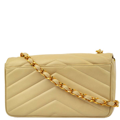 Chanel 1994-1996 Beige Lambskin Chevron Shoulder Bag