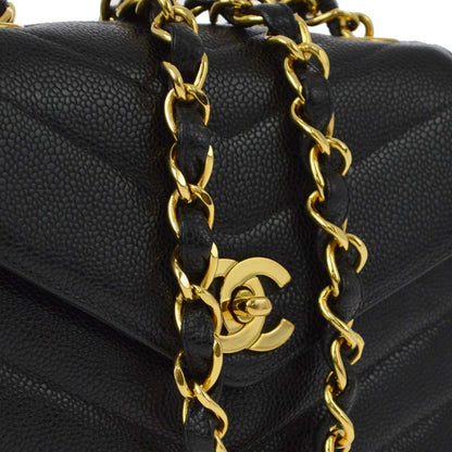 Chanel 1994-1996 Black Caviar Chevron Mini Square Shoulder Bag 17