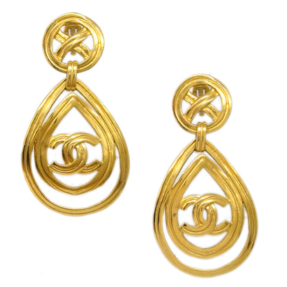 Chanel Dangle Hoop Earrings Clip-On Gold 96P