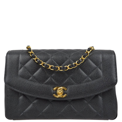 Chanel 1997-1999 Black Caviar Medium Diana Shoulder Bag