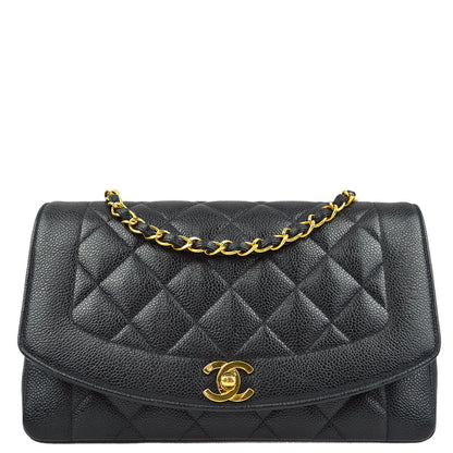Chanel 1994-1996 Black Caviar Medium Diana Shoulder Bag