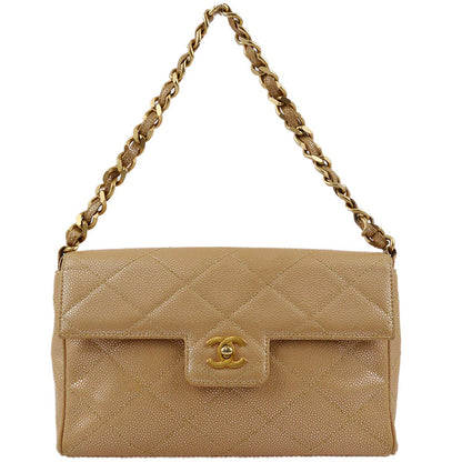 Chanel 2000-2001 Beige Caviar Chain Shoulder Bag 25