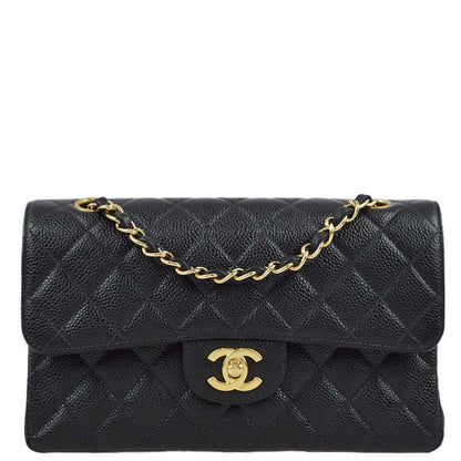 Chanel 2001-2003 Black Caviar Small Classic Double Flap Shoulder Bag