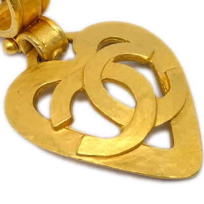 Chanel Dangle Heart Earrings Gold Clip-On 95P