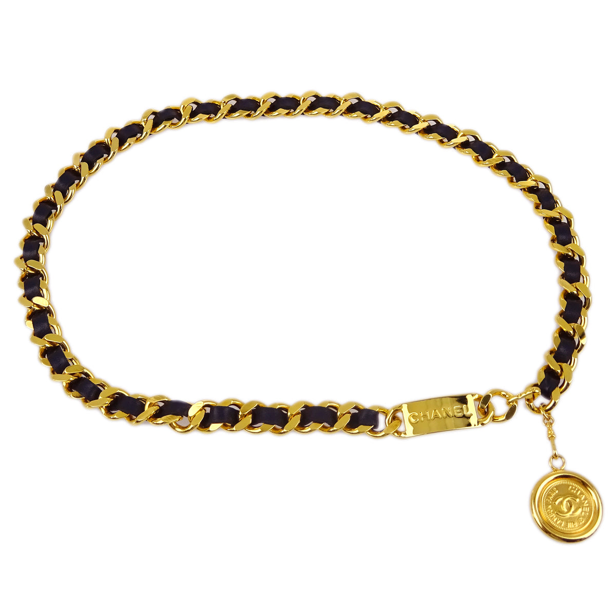 Chanel Gold Black Medallion Chain Belt 94A Small Good