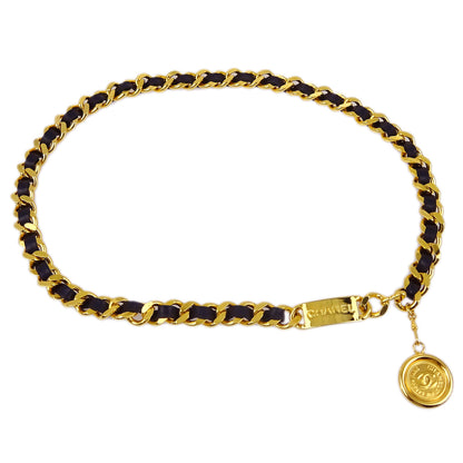 Chanel Gold Black Medallion Chain Belt 94A Small Good