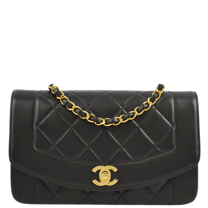 Chanel 1994-1996 Black Lambskin Small Diana Shoulder Bag