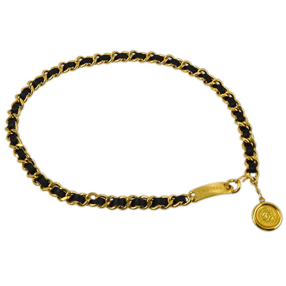 Chanel Medallion Chain Belt Black Small Good