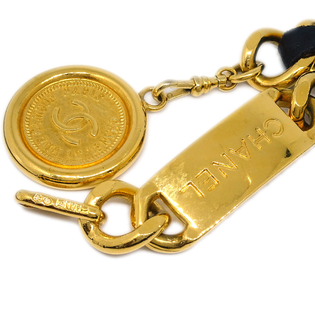 Chanel Medallion Chain Belt Black Small Good