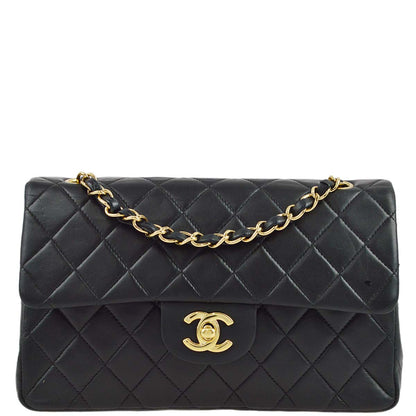 Chanel 2001-2003 Black Lambskin Small Classic Double Flap Shoulder Bag