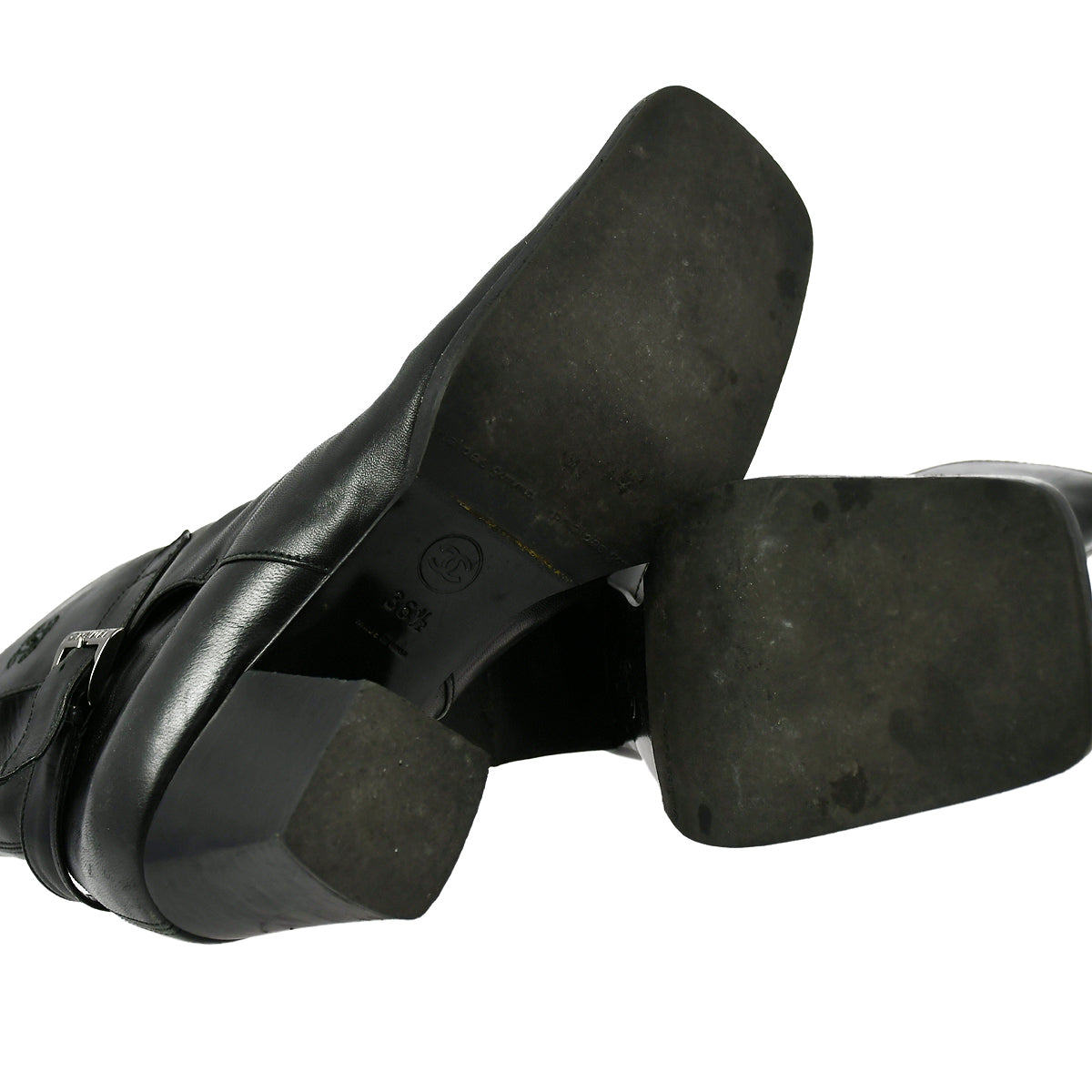 Chanel * Black Leather Short Boots Shoes #36 1/2