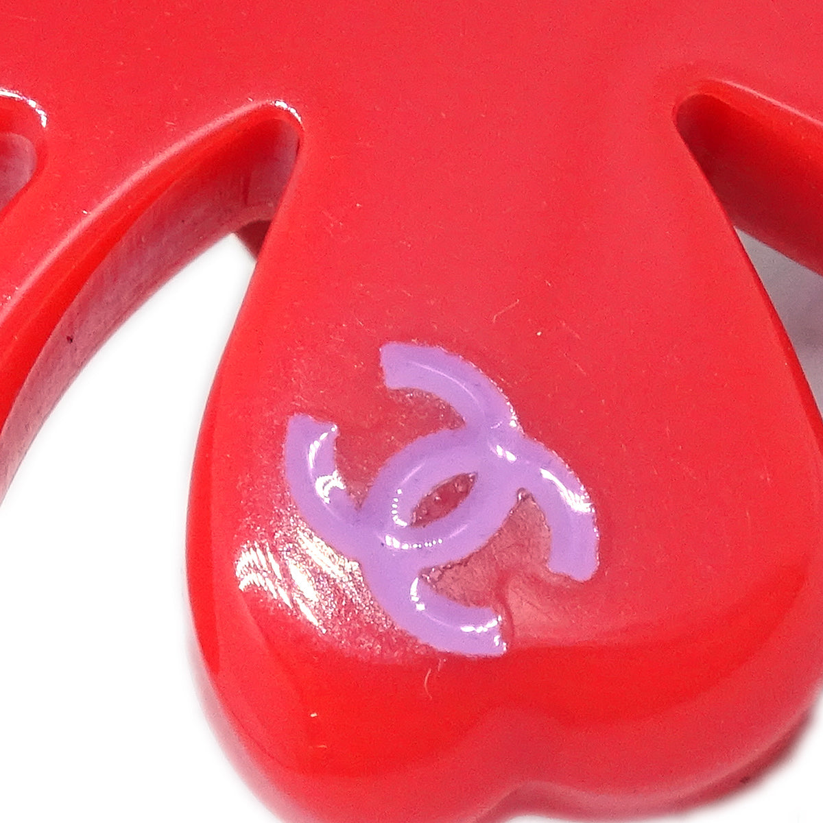Chanel Clover Brooch Pin Red 04P