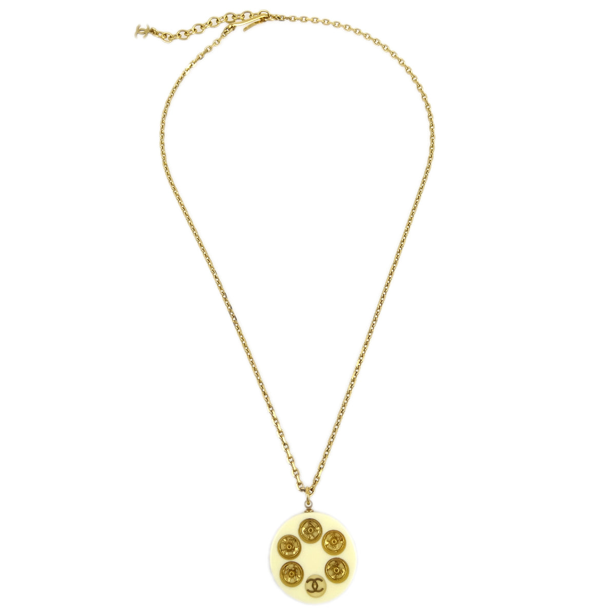 Chanel Pendant Necklace Gold White 03A