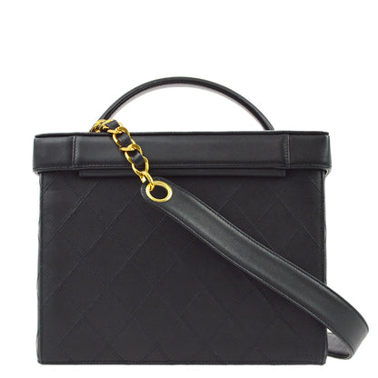 Chanel 1994-1996 Black Lambskin Bicolore Vanity 2way Shoulder Handbag