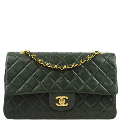 Chanel * 1989-1991 Green Lambskin Medium Classic Double Flap Shoulder Bag