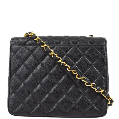 Chanel 1994-1996 Black Caviar Straight Flap Chain Shoulder Bag