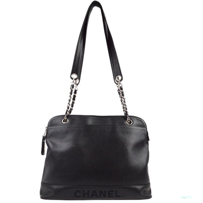Chanel 1996-1997 Black Caviar Chain Shoulder Tote Bag