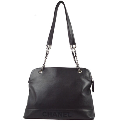 Chanel 1996-1997 Black Caviar Chain Shoulder Tote Bag